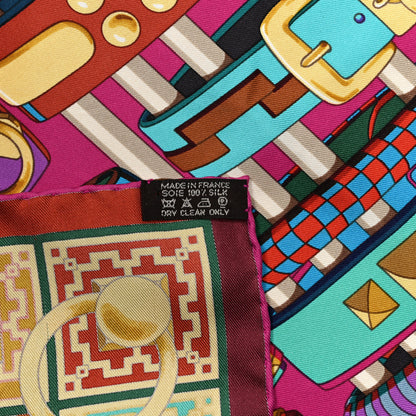 Hermes Silk Colliers de Chiens Scarf 90 Fuchsia Turquoise Grenat 3 of 7