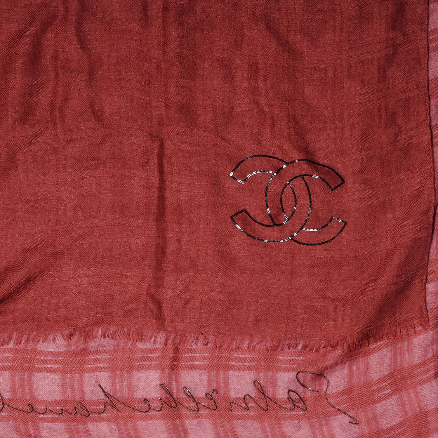 Chanel Cashmere Silk Sequin CC Stole Red 4 of 7
