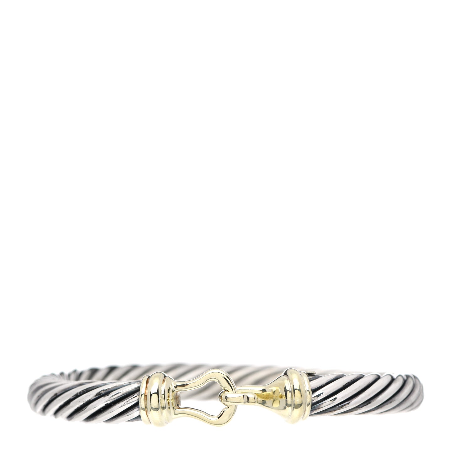 Sterling Silver 14K Yellow Gold 7mm Cable Classic Buckle Bracelet