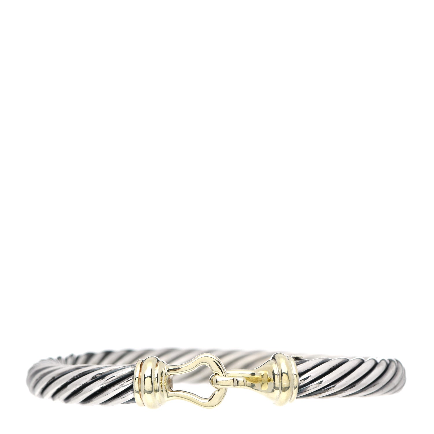 David Yurman Sterling Silver 14K Yellow Gold 7mm Cable Classic Buckle Bracelet 1 of 4