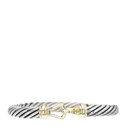 David Yurman Sterling Silver 14K Yellow Gold 7mm Cable Classic Buckle Bracelet 1 of 4