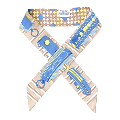 Hermes Silk Colliers De Chiens Remix Twilly Mastic Bleu Jaune 1 of 5