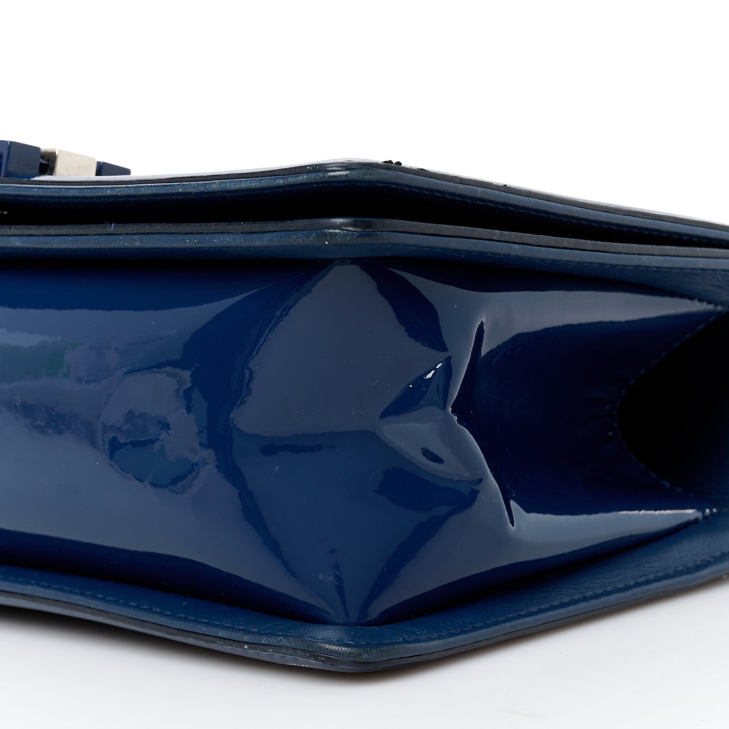 Patent Calfskin Quilted Medium Plexiglass Boy Flap Navy
