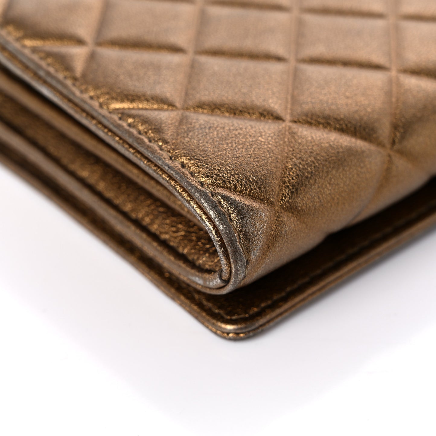Metallic Lambskin Quilted Large Diamond CC Flap Wallet Dark Bronze