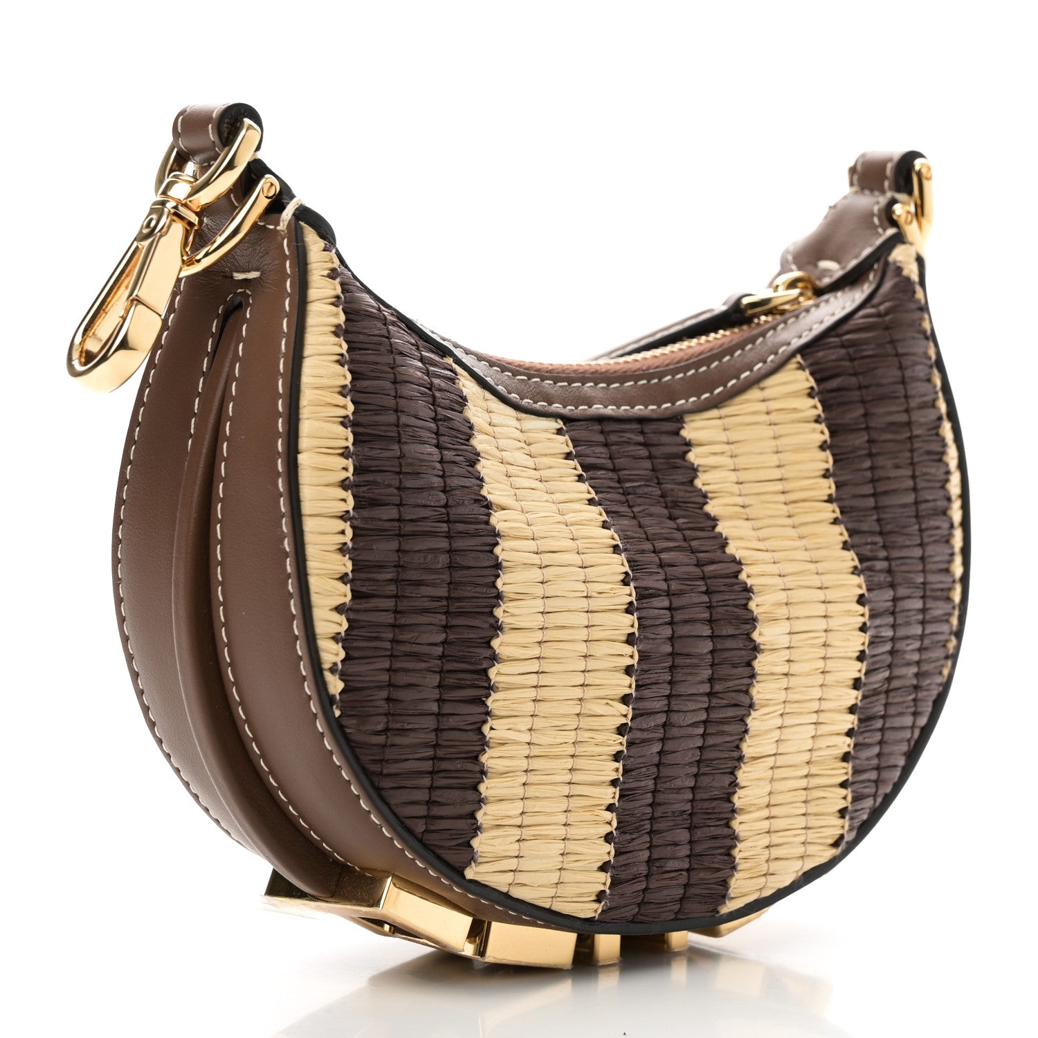 Fendi Raffia Vitello Grace Nano Fendigraphy Hobo Charm Natural Gianduia 3 of 10