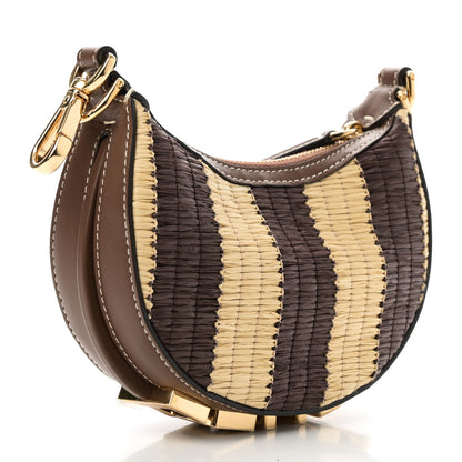 Fendi Raffia Vitello Grace Nano Fendigraphy Hobo Charm Natural Gianduia 3 of 10