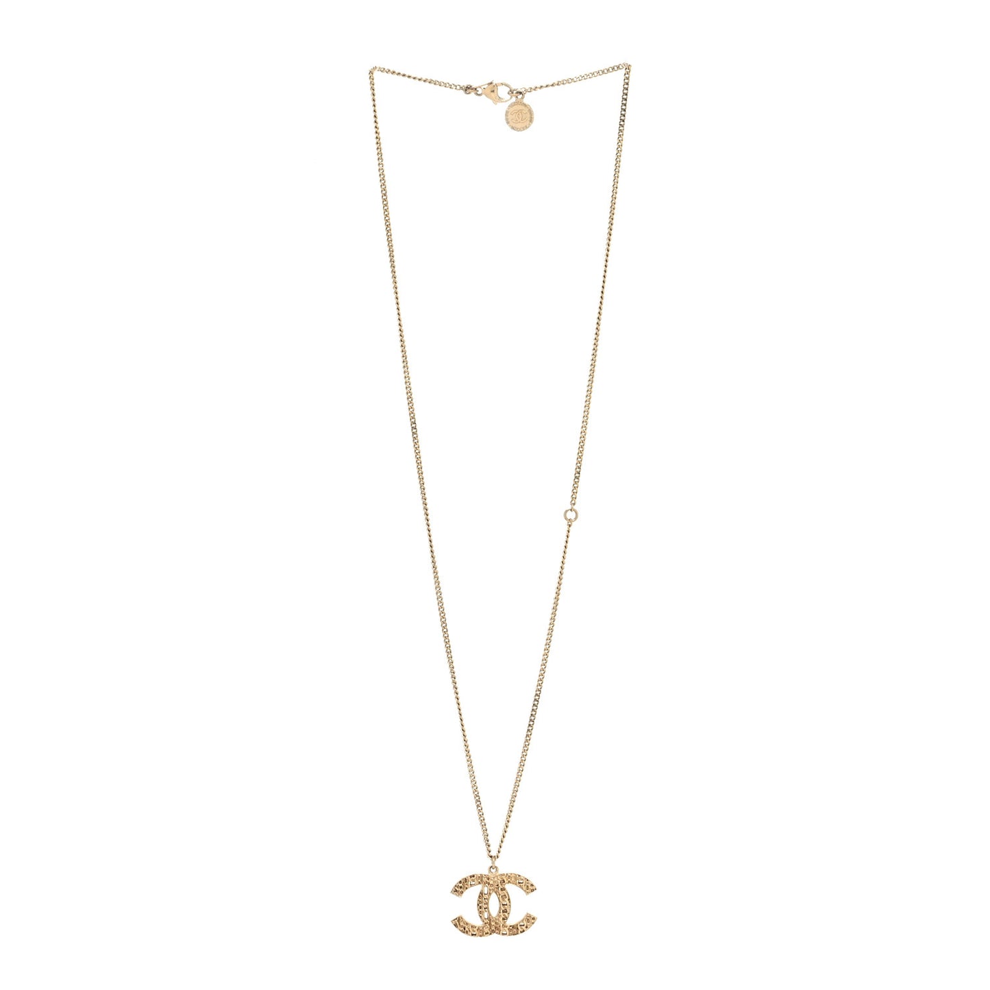 Metal Chain Link CC Pendant Necklace Gold