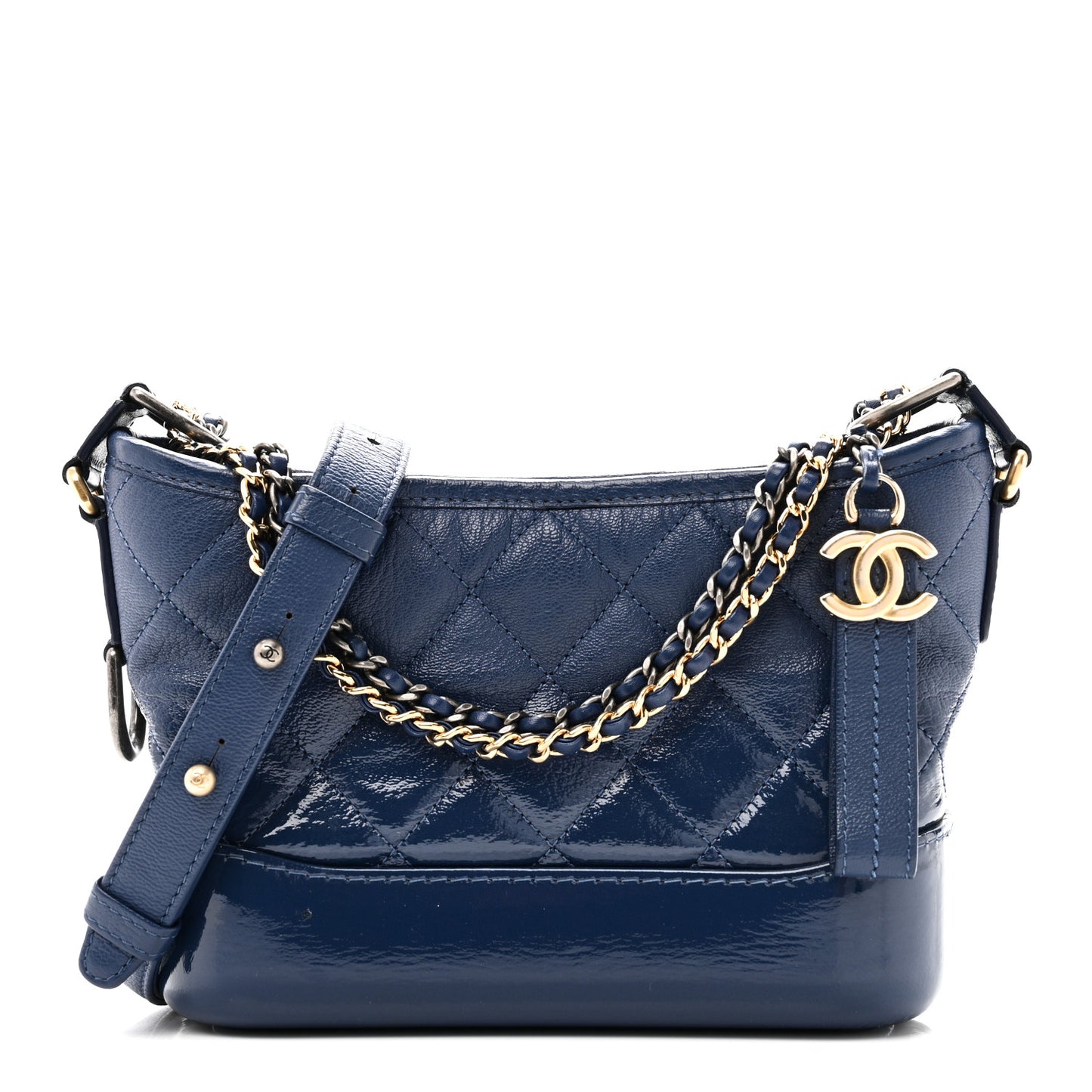 Patent Goatskin Quilted Small Gabrielle Hobo Blue