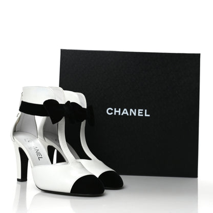 Chanel Lambskin Velvet Cap Toe Bow Pumps 36 Black White 9 of 9