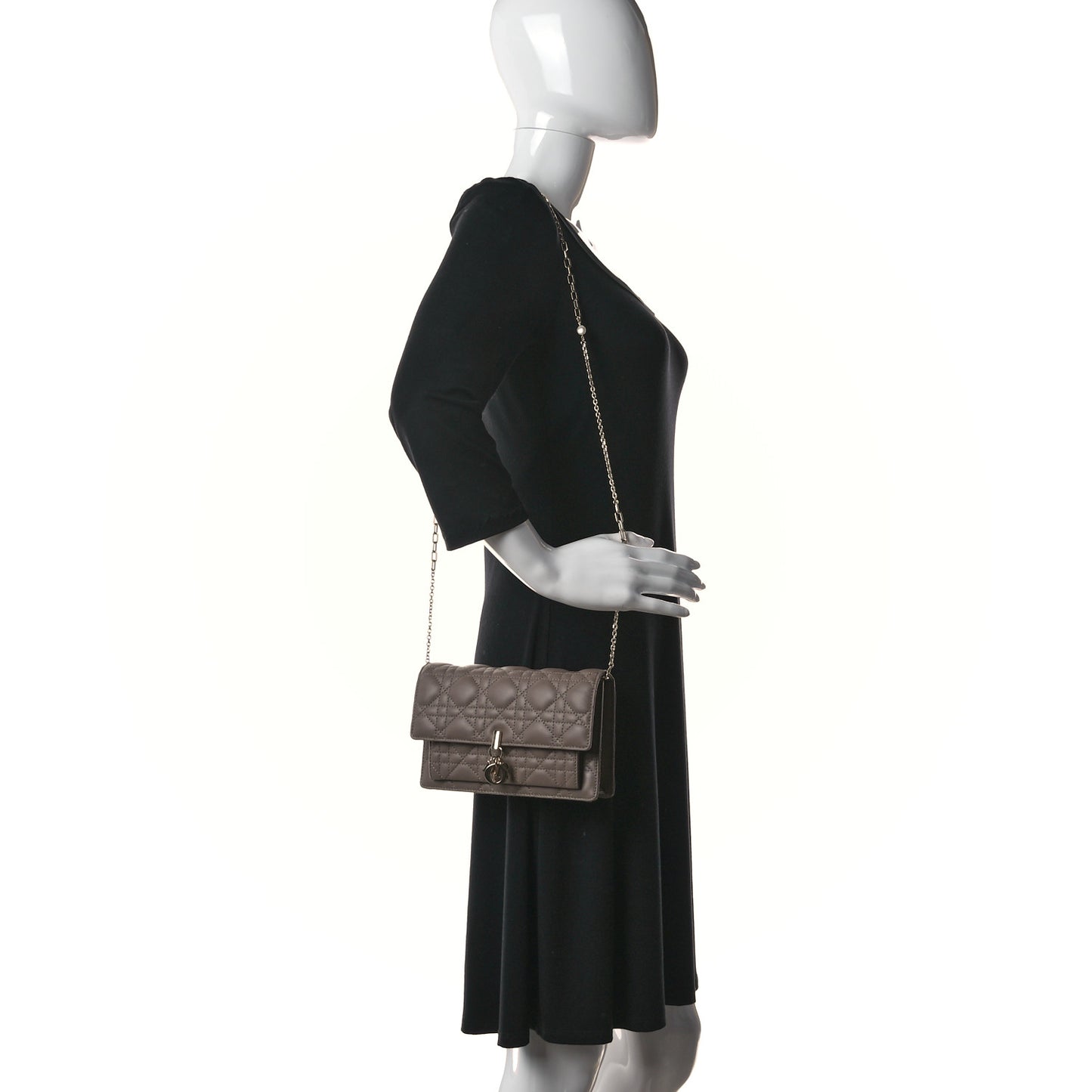 Lambskin Chain Lady Dior Chain Pouch Warm Taupe