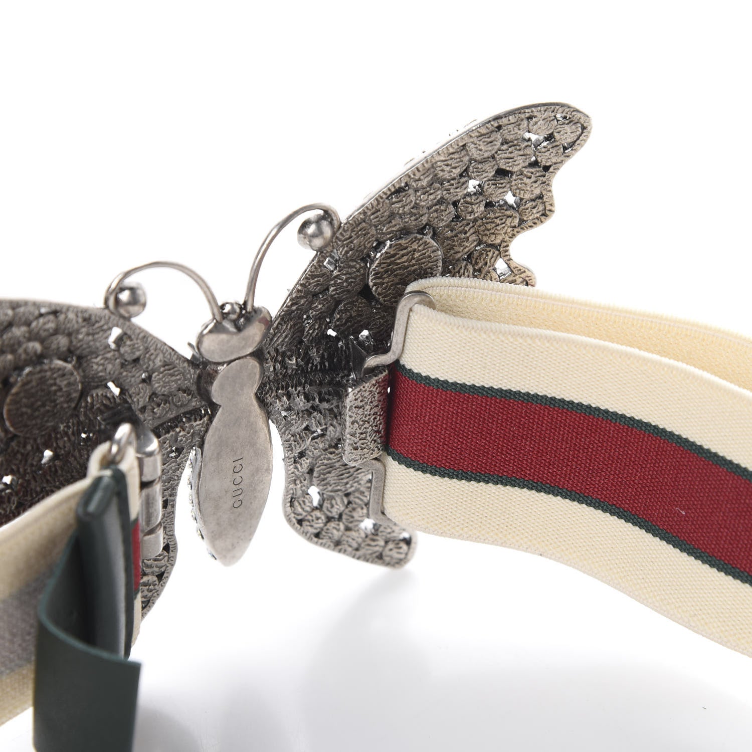 Gucci Jacquard Crystal Stripe Butterfly Belt 85 34 White 4 of 5