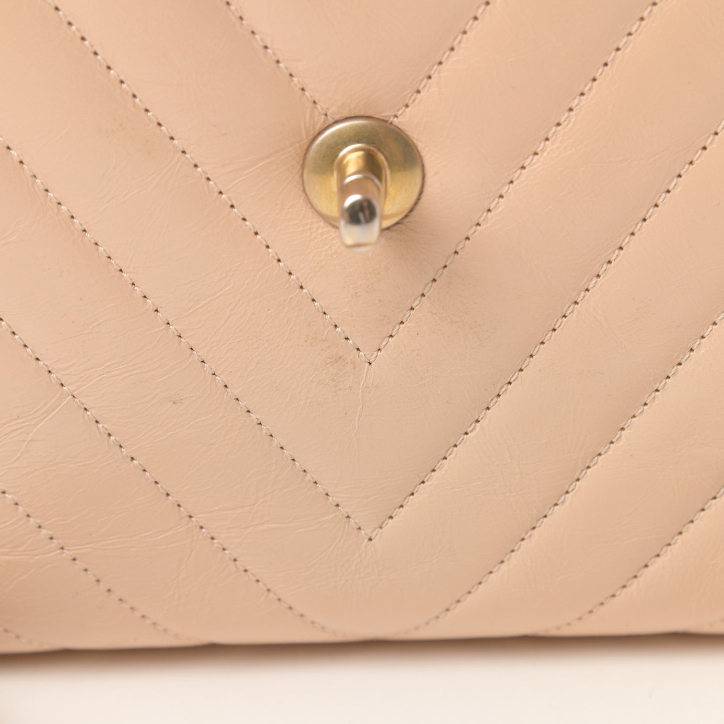 Calfskin Chevron Quilted Medium Coco Handle Flap Beige