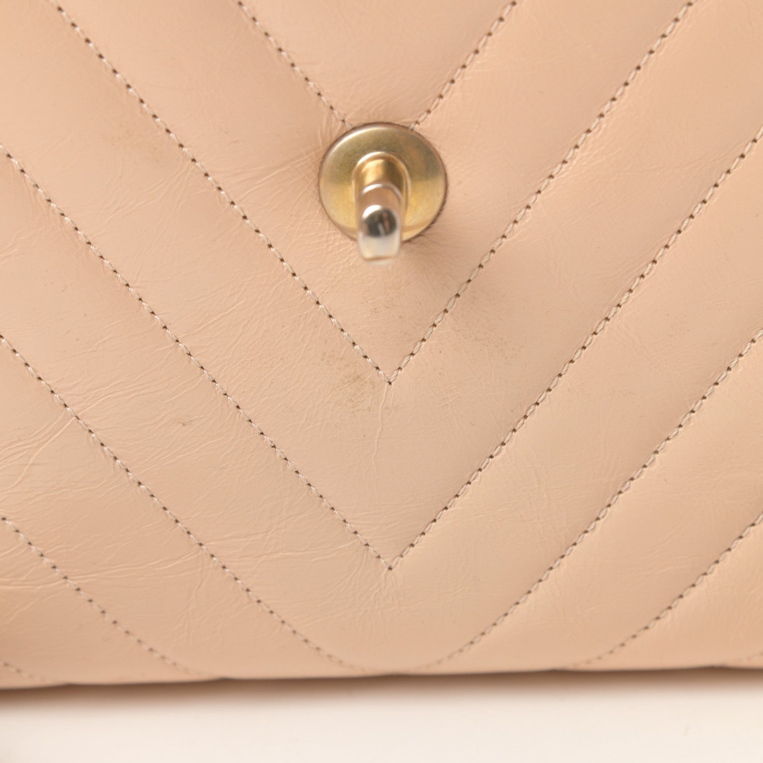 Chanel Calfskin Chevron Quilted Medium Coco Handle Flap Beige 16 of 17