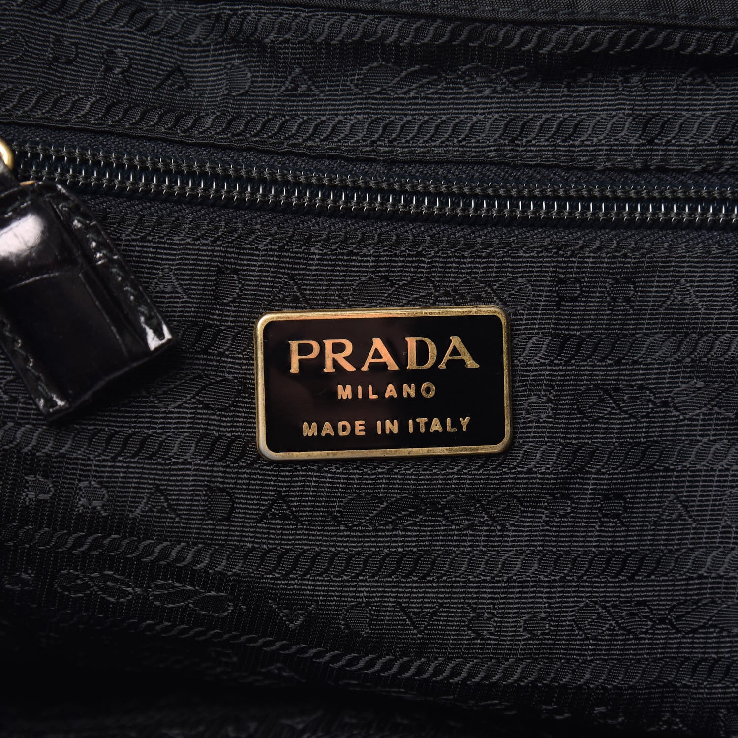 Prada Tessuto Nylon Crocodile Embossed Calfskin Cinch Backpack Black 5 of 11