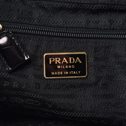 Prada Tessuto Nylon Crocodile Embossed Calfskin Cinch Backpack Black 5 of 11