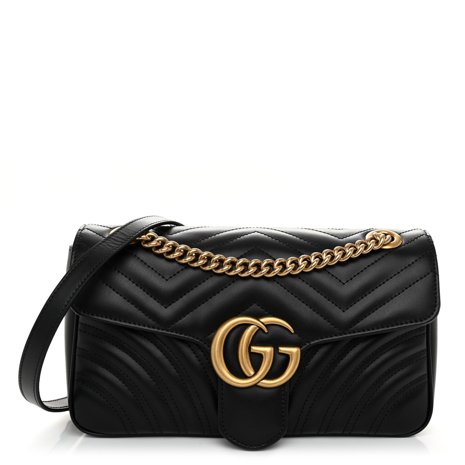 Gucci Calfskin Matelasse Small GG Marmont Shoulder Bag Black 1 of 10