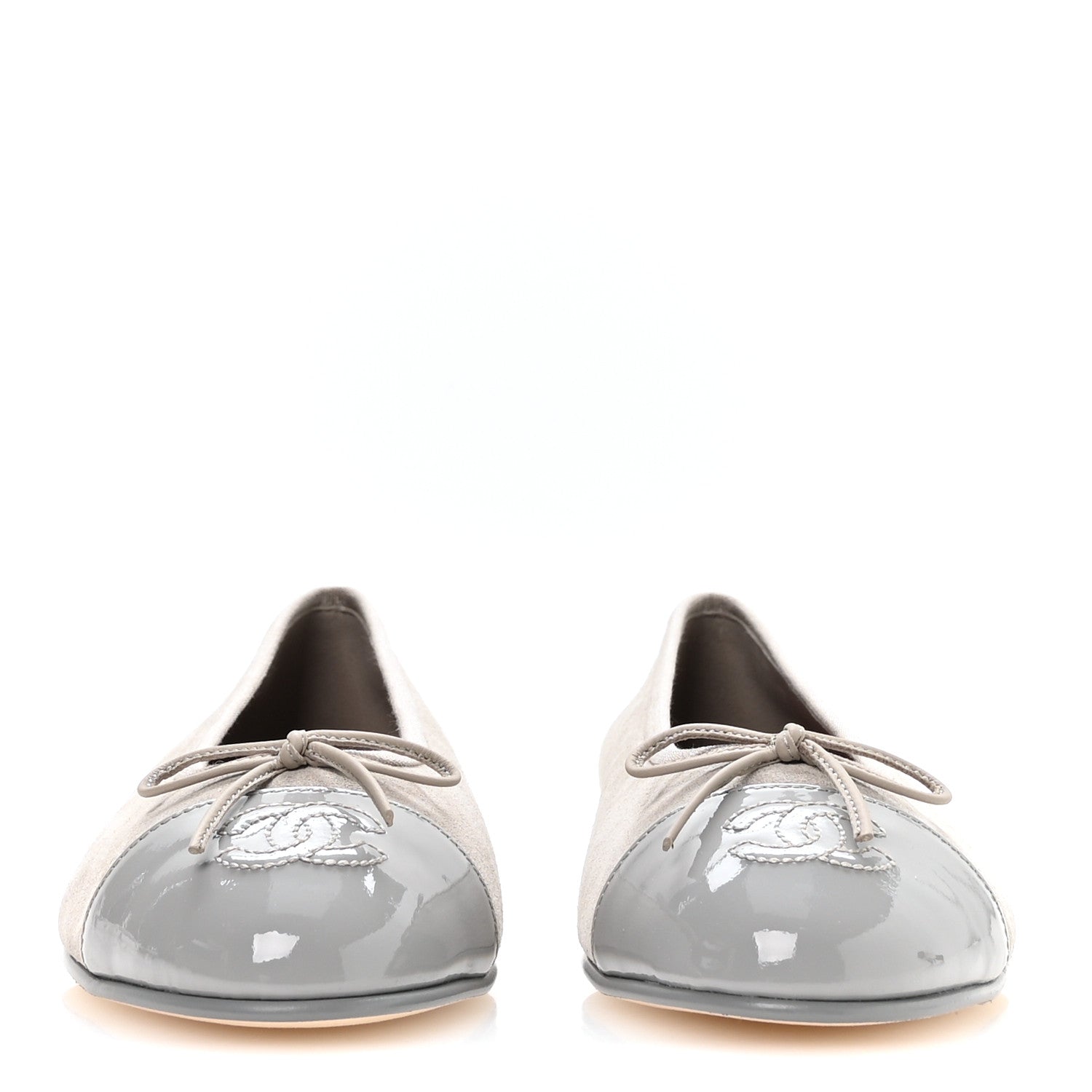 Chanel Suede Patent Cap Toe CC Ballerina Flats 38.5 Grey 38 Light Grey 3 of 9