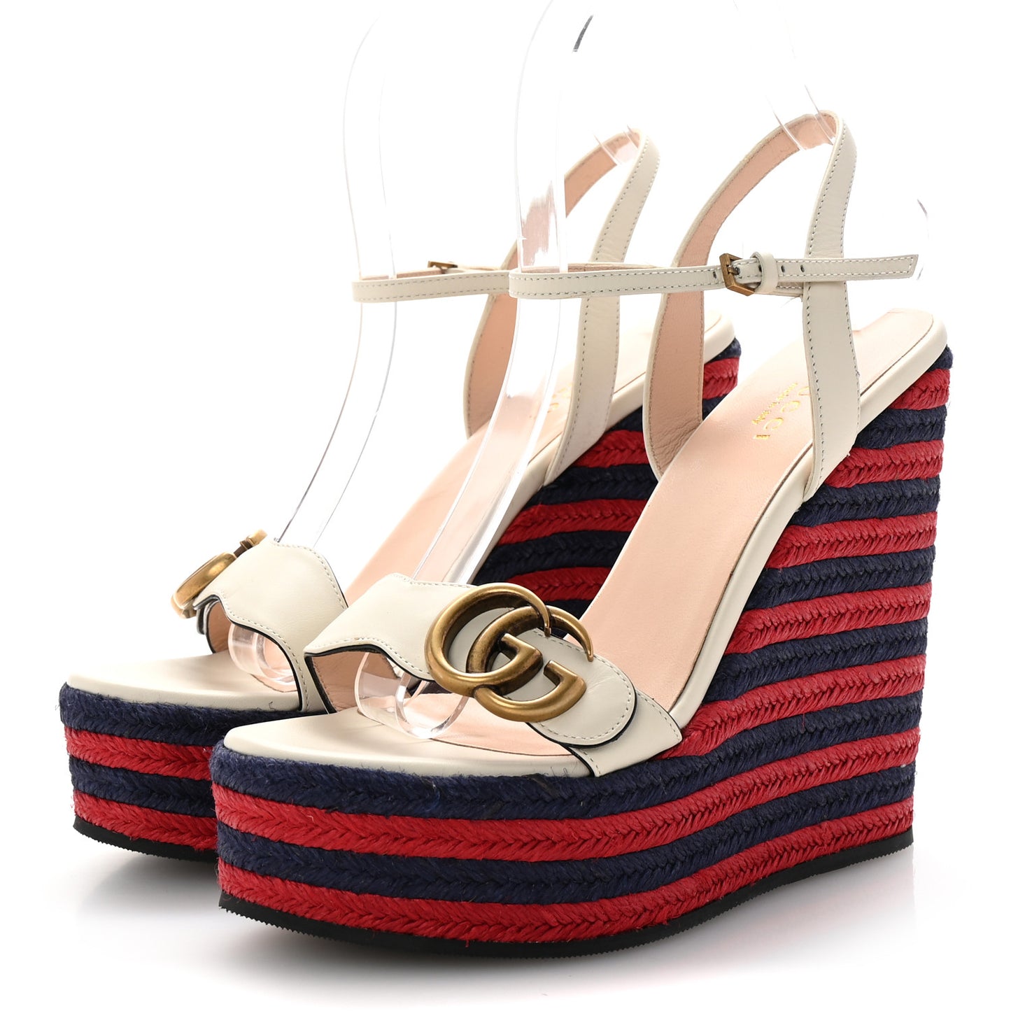 Lifford Calfskin GG Marmont Platform 35/120mm Espadrille Wedges 37 Mystic White