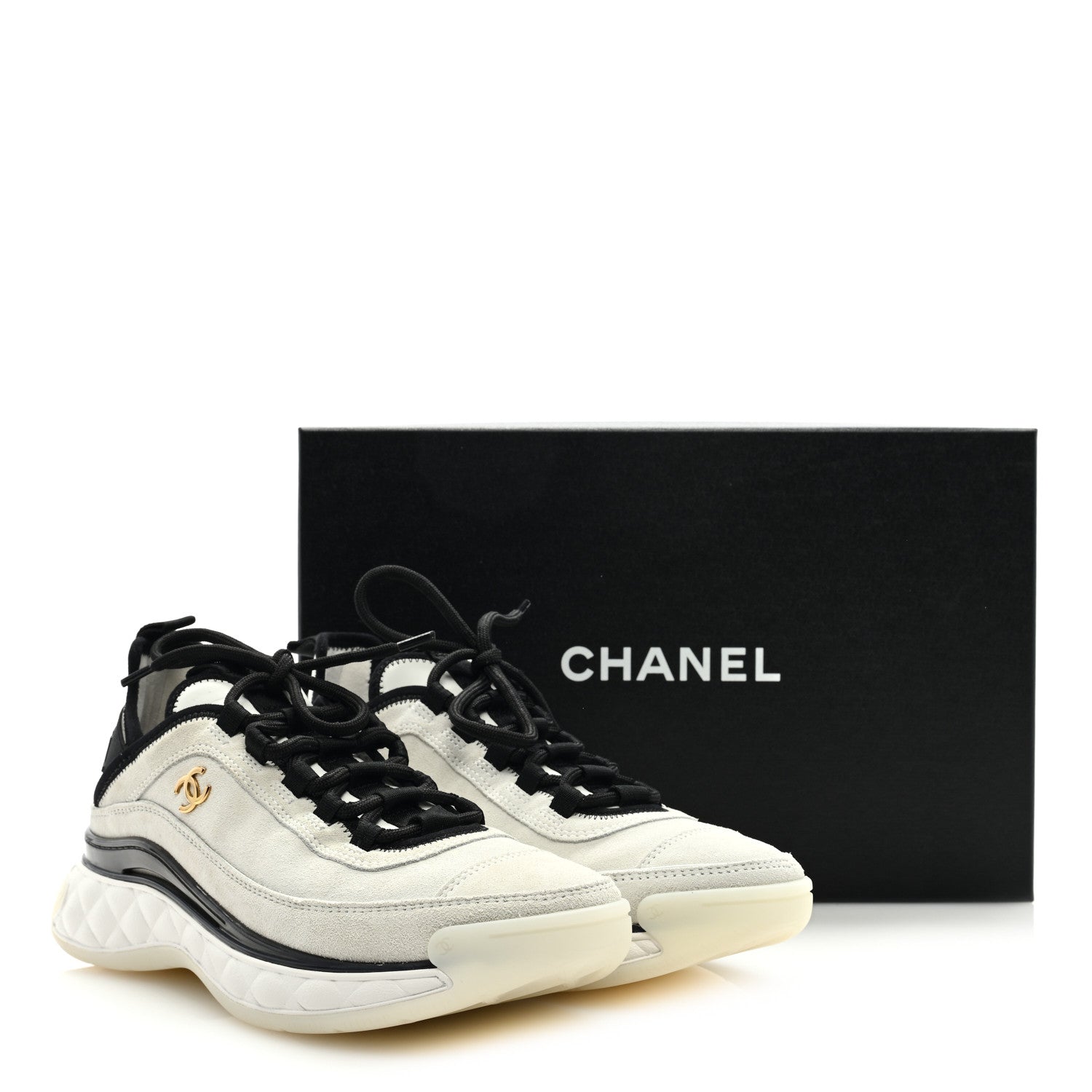 Chanel Suede Calfskin Nylon Grosgrain CC Sneakers 37.5 White 9 of 9