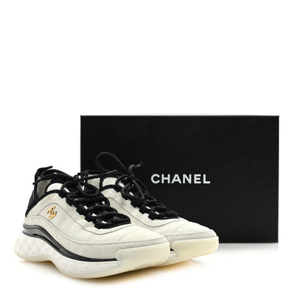 Chanel Suede Calfskin Nylon Grosgrain CC Sneakers 37.5 White 9 of 9