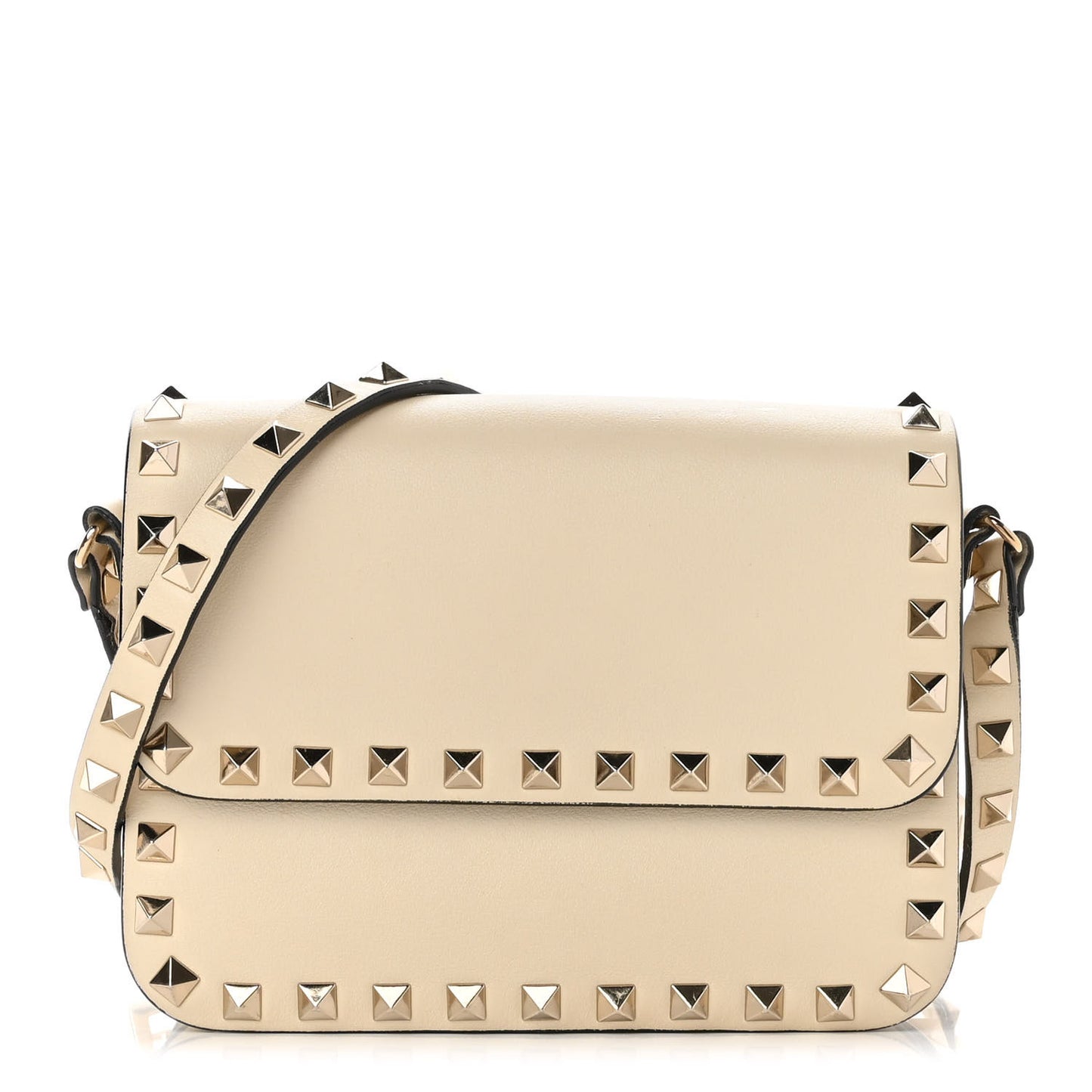 Vitello Rockstud Flap Crossbody Bag Light Ivory