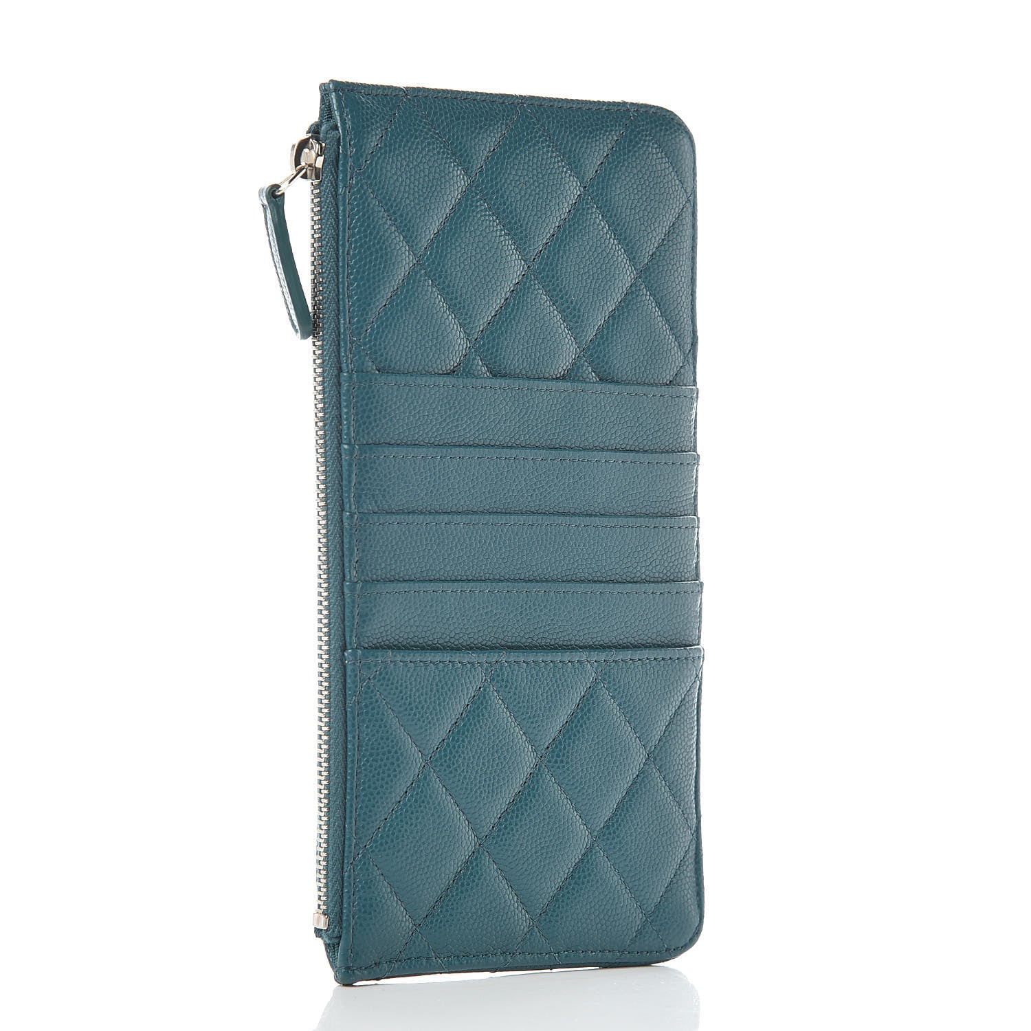 Chanel Caviar Quilted Classic Flat Wallet Pouch Dark Turquoise 3 of 7