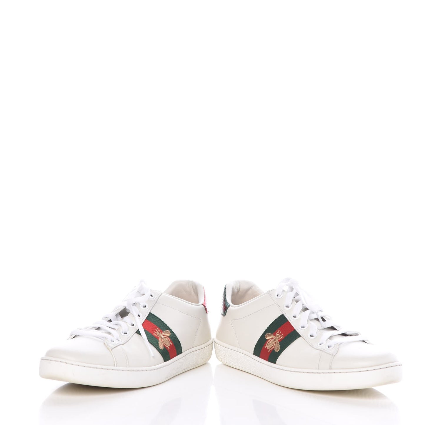 Calfskin Ayers Bee Embroidered Womens Ace Sneakers 37 White Green