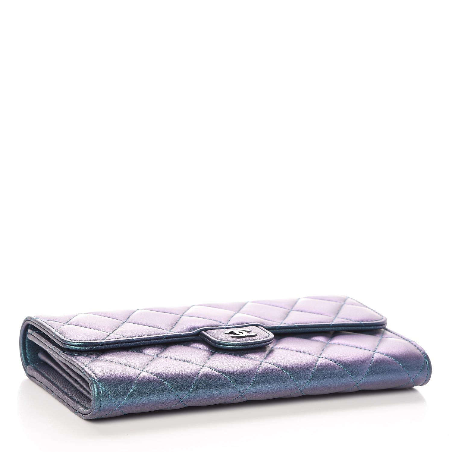 Chanel Metallic Lambskin Quilted Large Gusset Flap Wallet Turquoise 4 of 8
