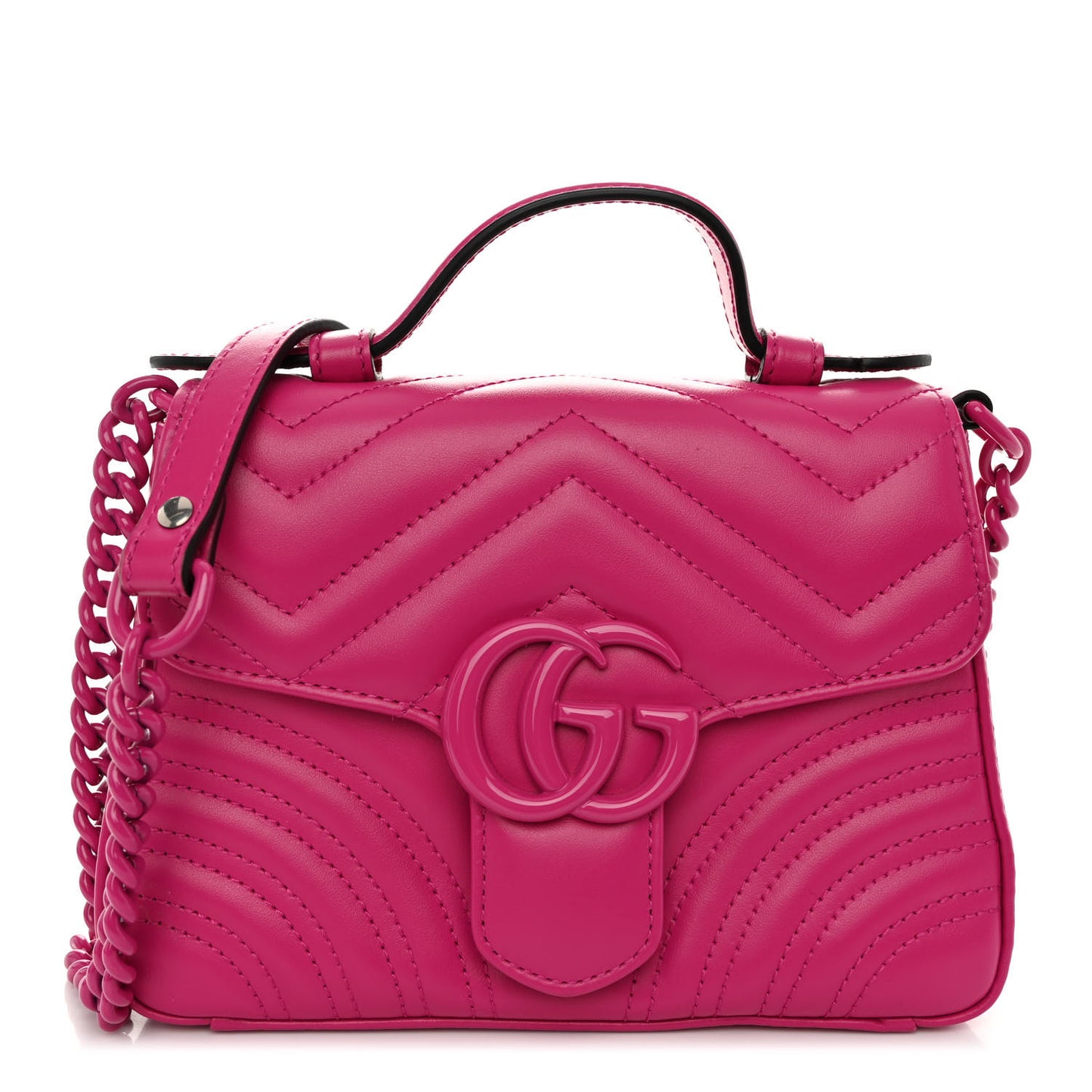 Calfskin Matelasse Monochrome Mini GG Marmont Top Handle Shoulder Bag Classic Fuxia