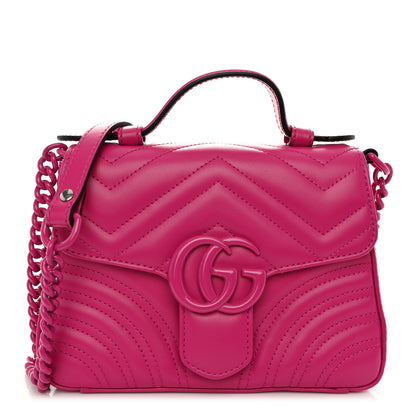 Gucci Calfskin Matelasse Monochrome Mini GG Marmont Top Handle Shoulder Bag Classic Fuxia 1 of 10