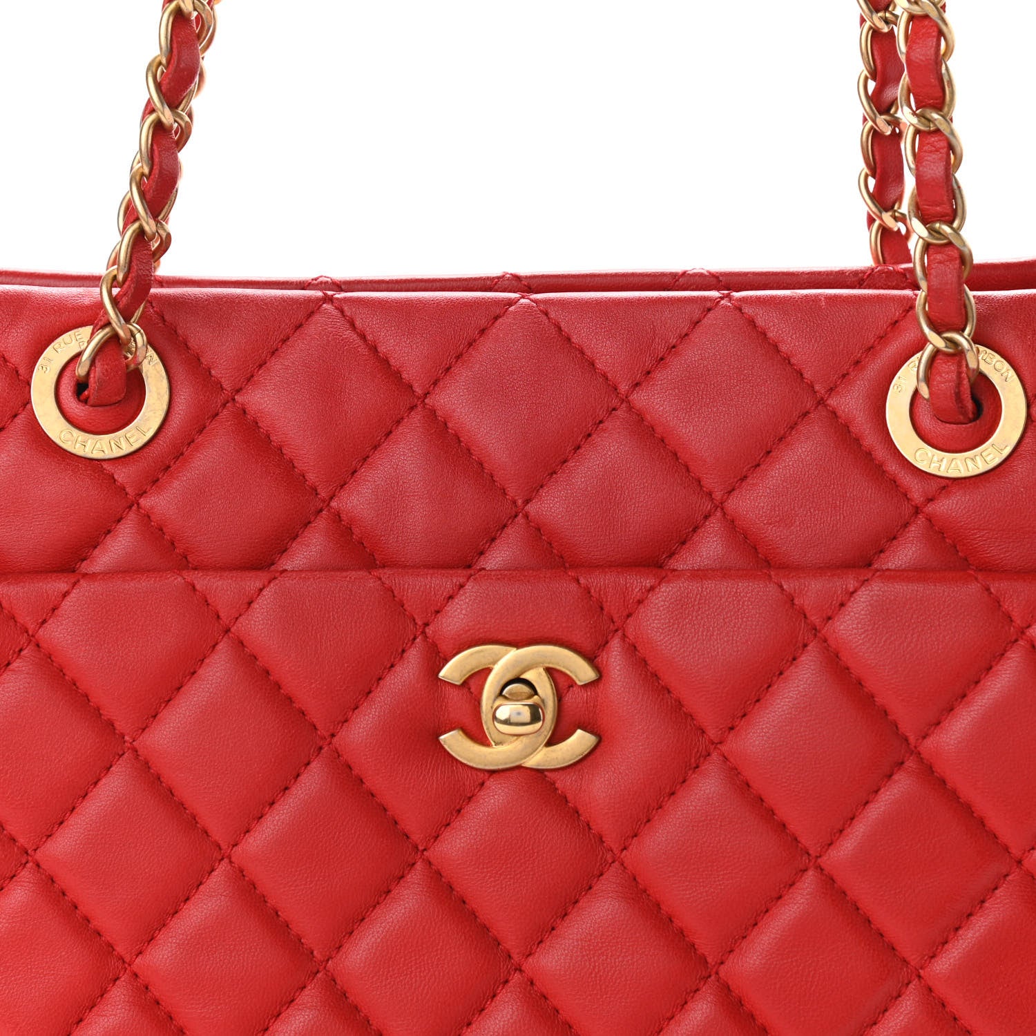 Chanel Calfskin Quilted Shopping Tote Red 7 of 9