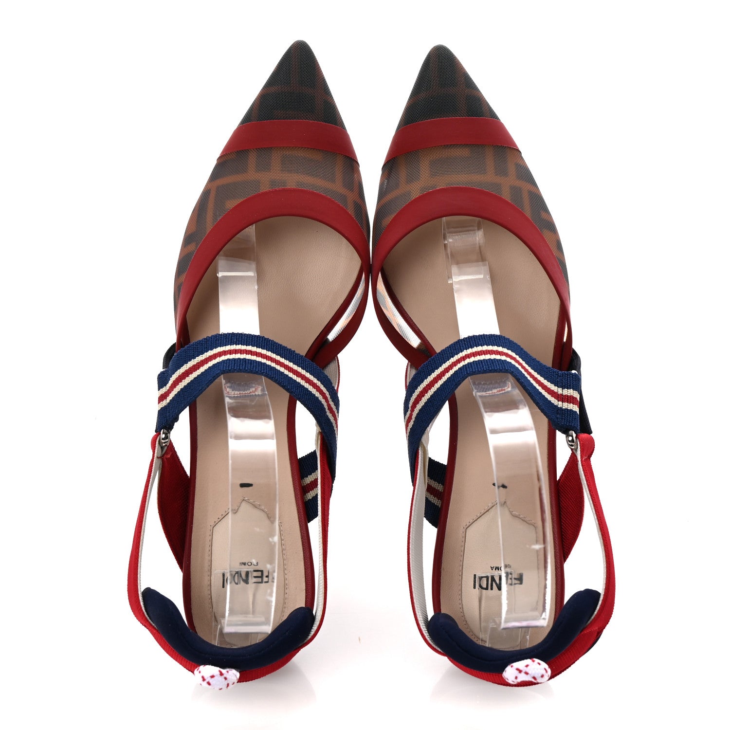 Fendi Technical Mesh FF Colibri 55mm Slingback Pumps 39 Tobacco Moro Zaffiro Ciliegia Rosso 2 of 9