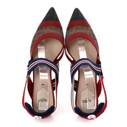 Fendi Technical Mesh FF Colibri 55mm Slingback Pumps 39 Tobacco Moro Zaffiro Ciliegia Rosso 2 of 9