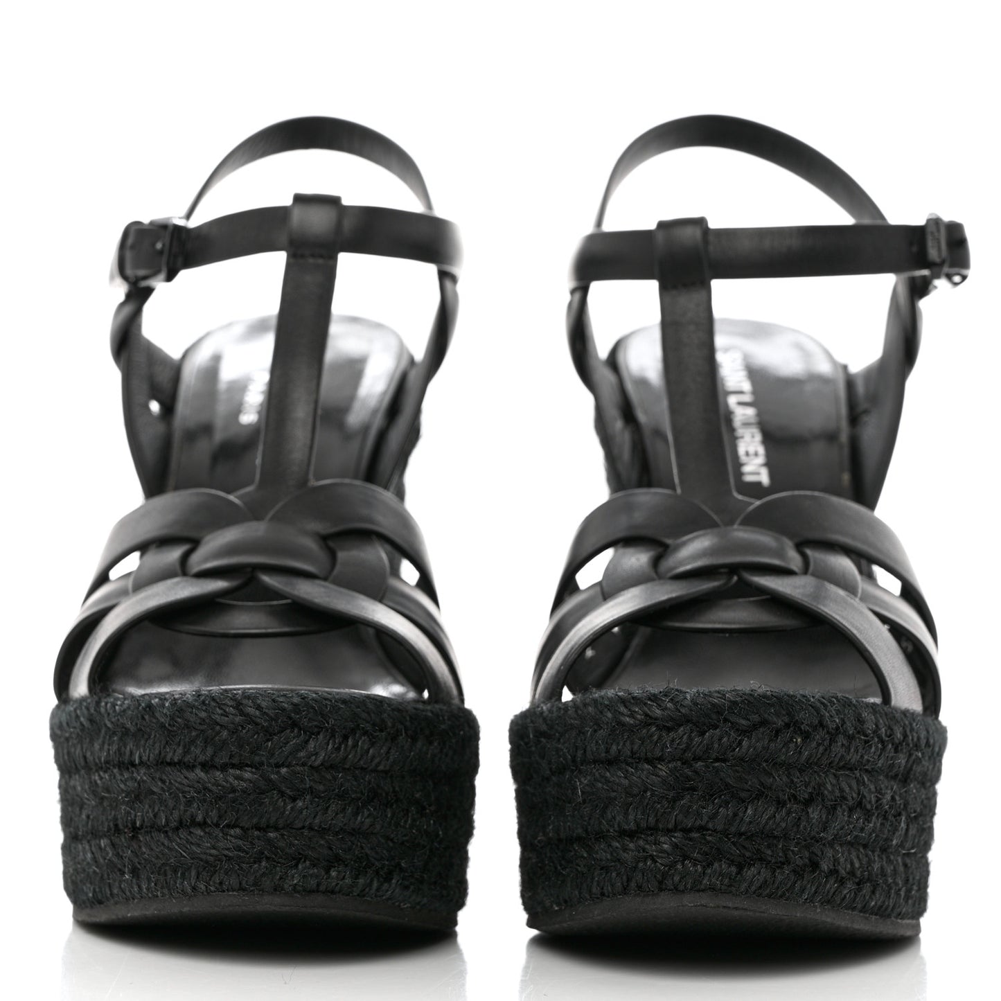 Calfskin Tribute 95 Platform Espadrille Wedge Sandals 36 Black