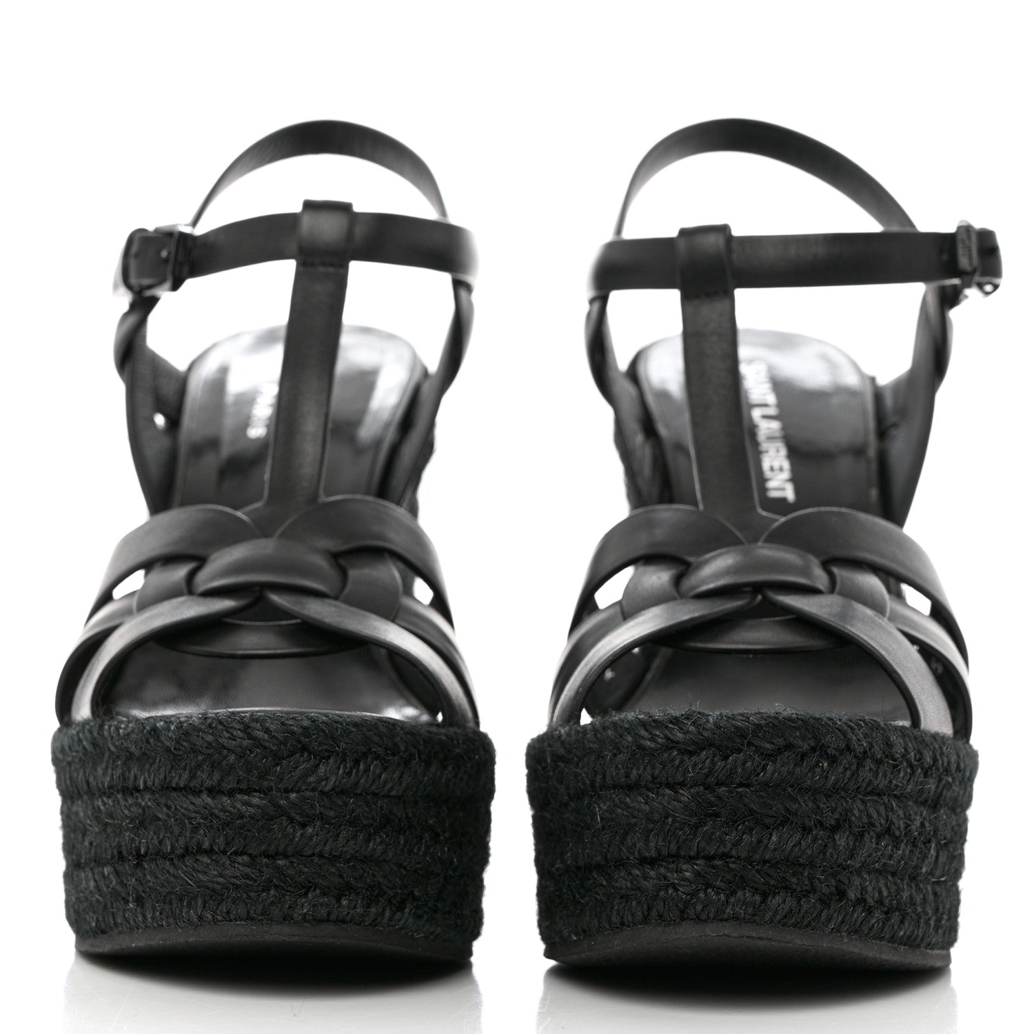 Saint Laurent Calfskin Tribute 95 Platform Espadrille Wedge Sandals 36 Black 2 of 11