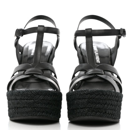 Saint Laurent Calfskin Tribute 95 Platform Espadrille Wedge Sandals 36 Black 2 of 11