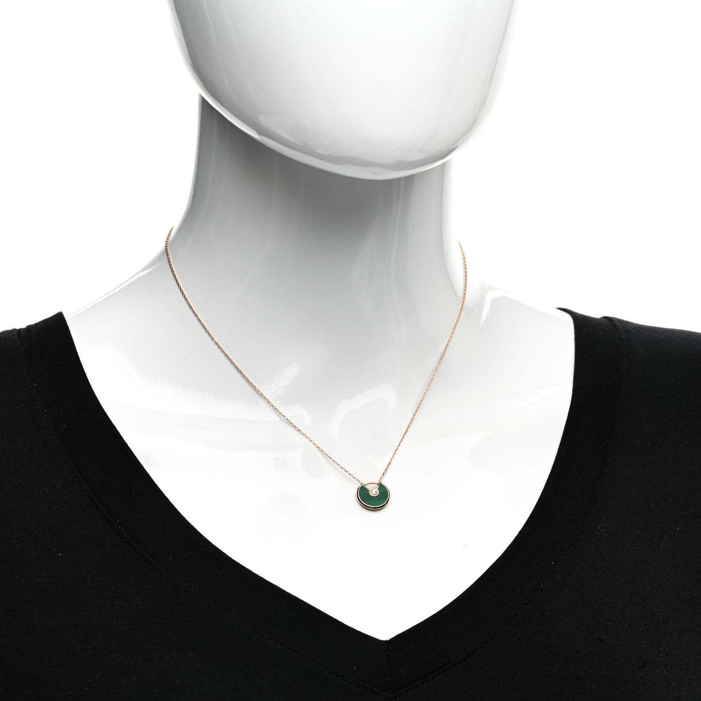 18K Pink Gold Diamond Malachite XS Amulette de Cartier Pendant Necklace