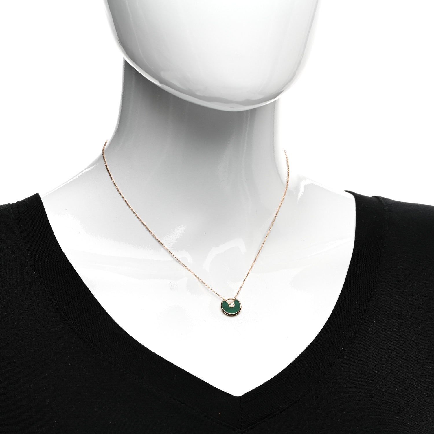 Cartier 18K Pink Gold Diamond Malachite XS Amulette de Cartier Pendant Necklace 2 of 4