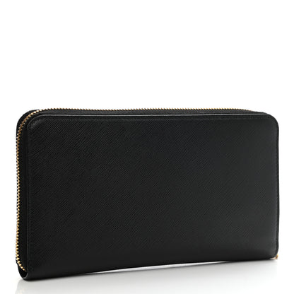 Prada Saffiano Metal Large Zip Around Travel Wallet Black 3 of 10