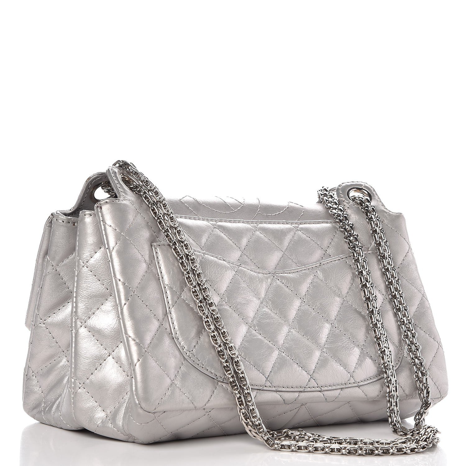 Chanel Metallic Aged Calfskin Quilted Reissue 2.55 Accordion Flap Silver 6 of 24
