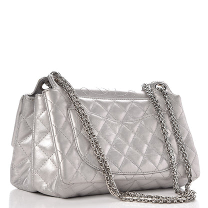 Chanel Metallic Aged Calfskin Quilted Reissue 2.55 Accordion Flap Silver 6 of 24