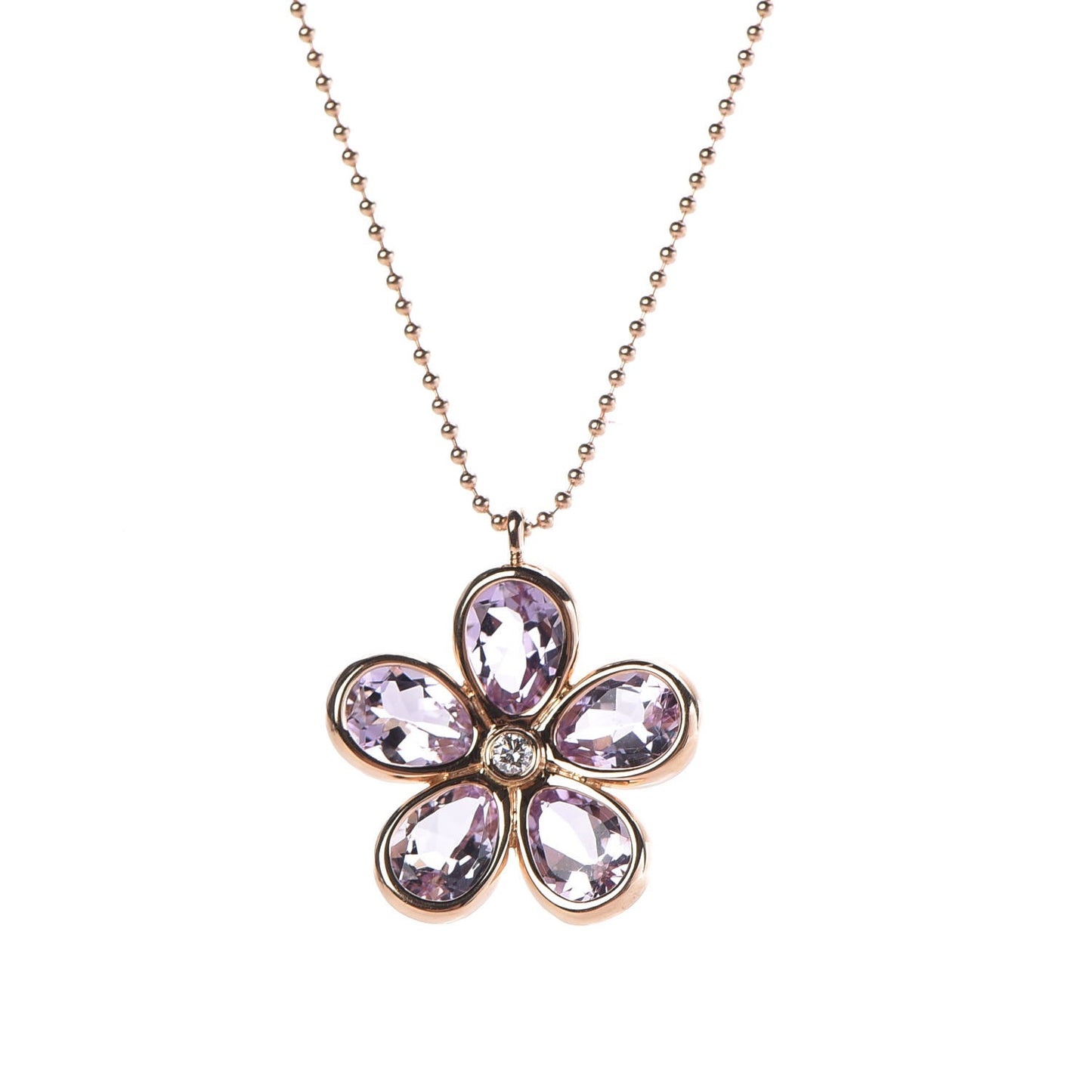 18K Rose Gold Amethyst Diamond Sparklers Flower Pendant Necklace