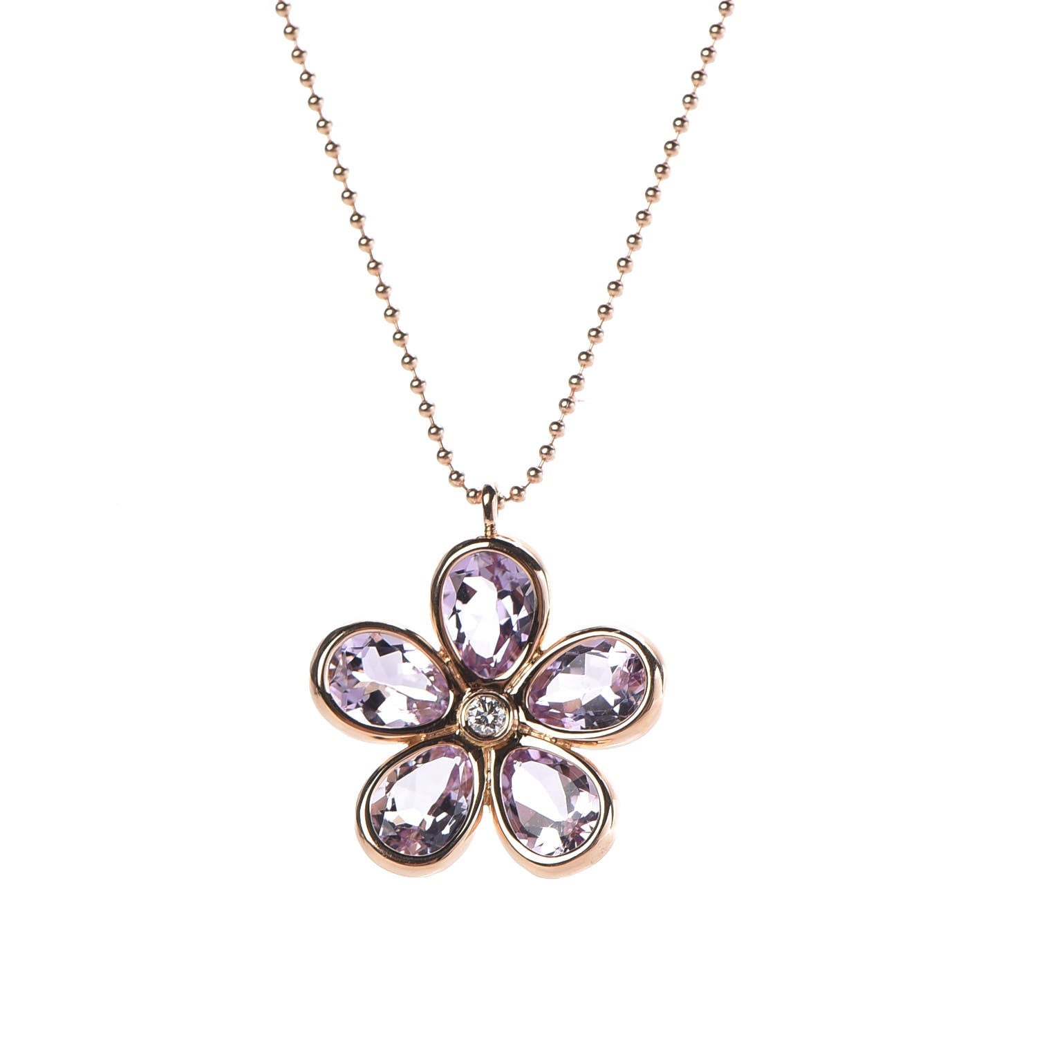 Tiffany 18K Rose Gold Amethyst Diamond Sparklers Flower Pendant Necklace 4 of 7