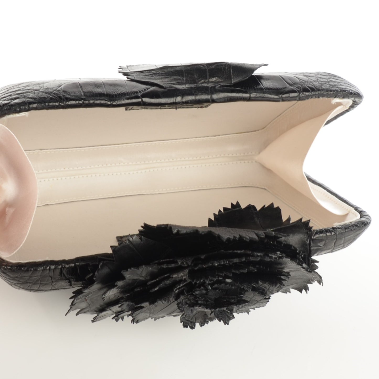 Crocodile Floral Applique Minaudiere Clutch Black