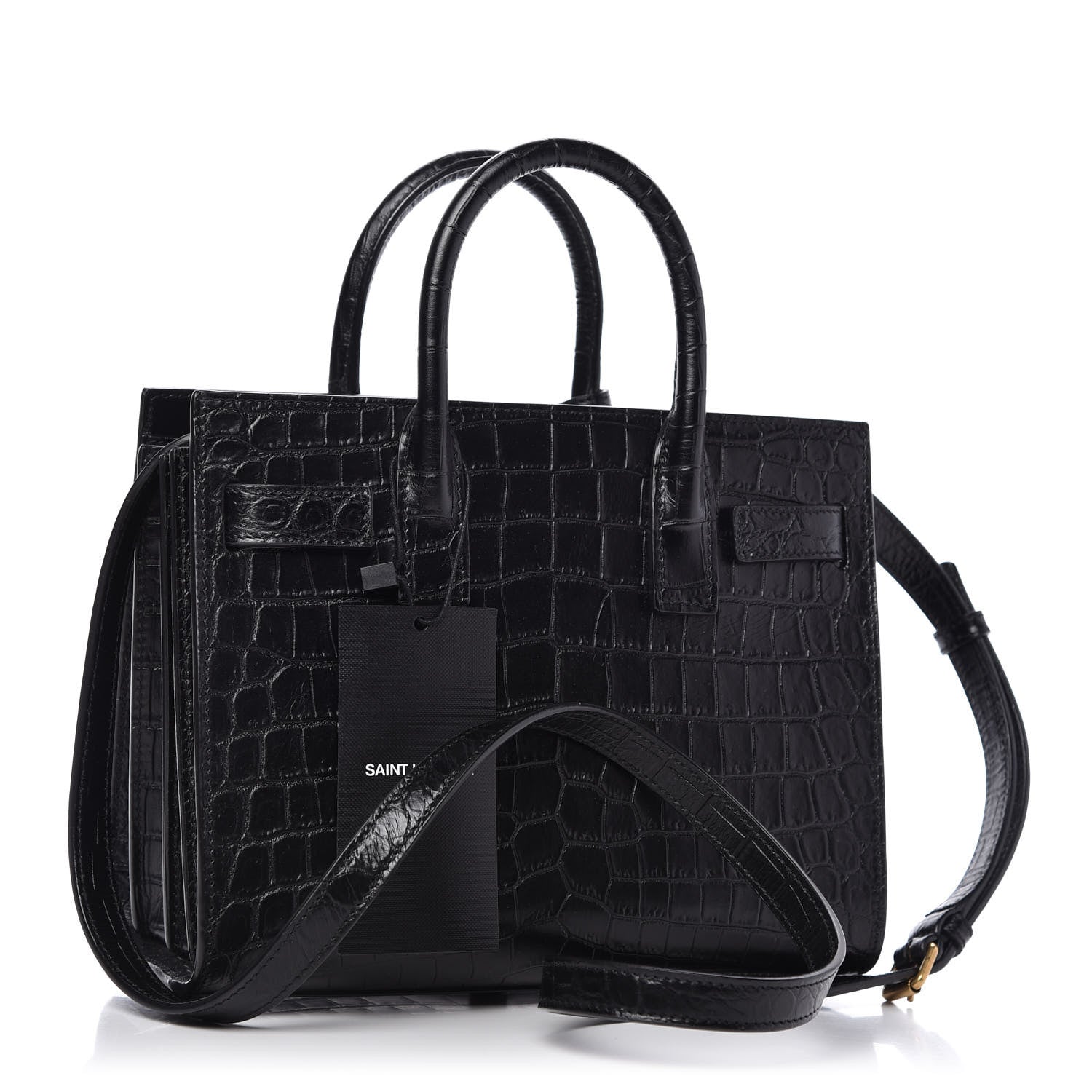 Saint Laurent Calfskin Crocodile Embossed Nano Sac De Jour Black 3 of 9