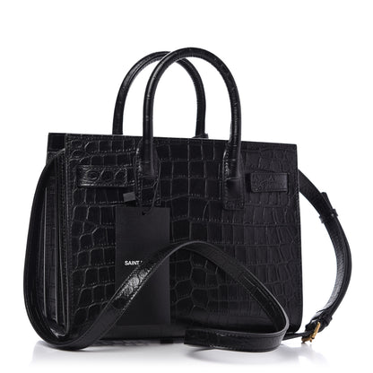 Saint Laurent Calfskin Crocodile Embossed Nano Sac De Jour Black 3 of 9