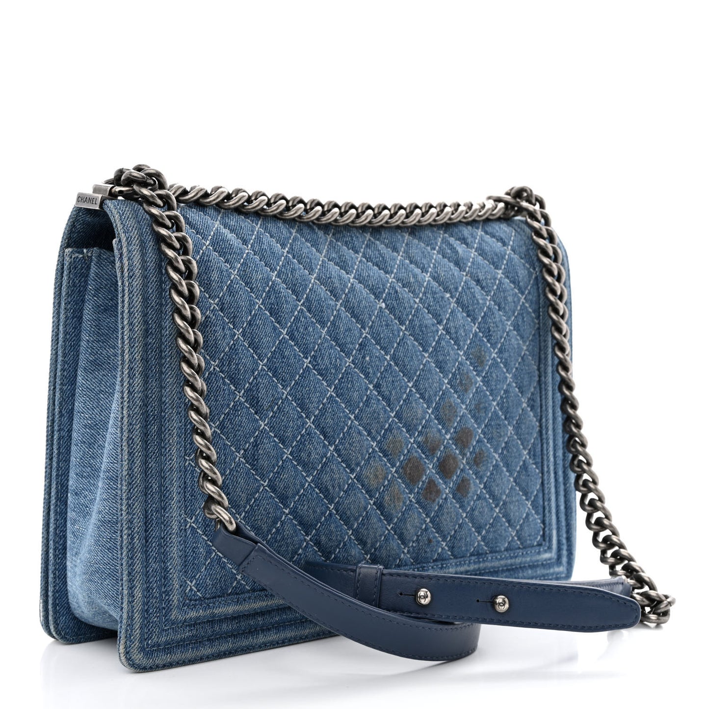 Denim Quilted Large Boy Flap Blue