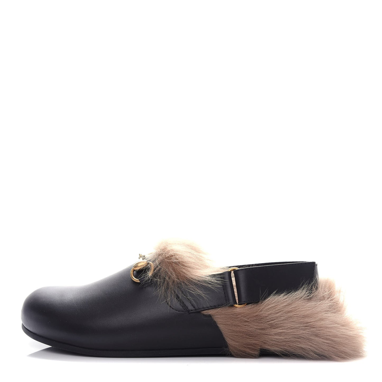 Calfskin Fur Mens Horsebit River Slingback Slippers 8.5 Black