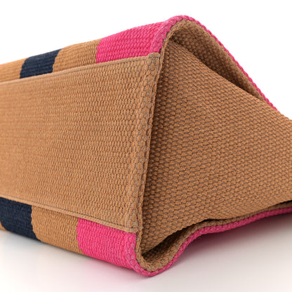 Chanel Straw Raffia Calfskin Striped Medium Deauville Tote Dark Beige Fuchsia Navy Blue 10 of 12