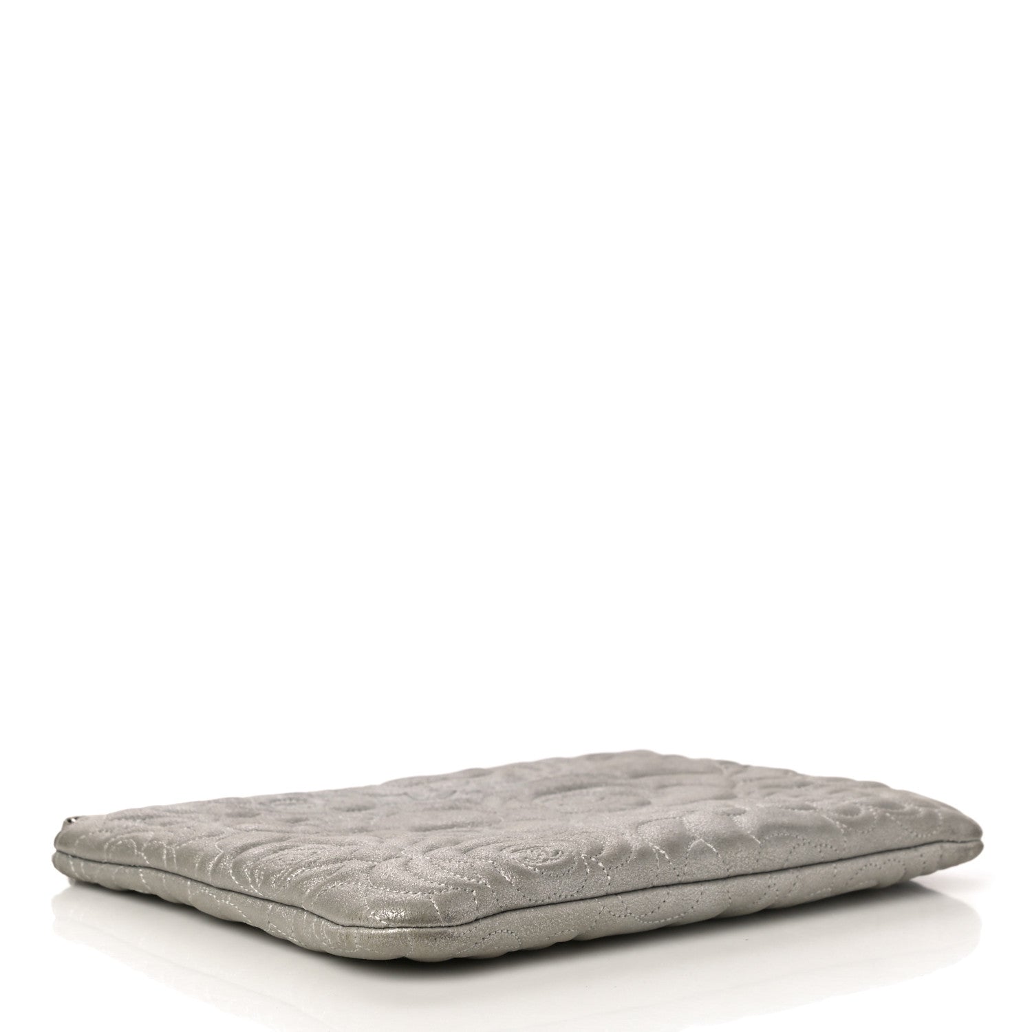 Chanel Goatskin Camellia Stitched Medium Cosmetic Case Silver 4 of 11